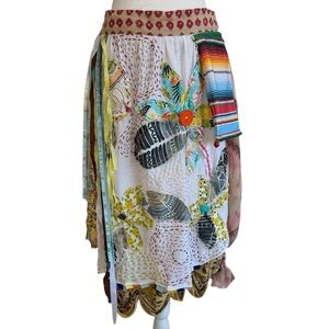 Auntie M One-of-a-Kind Handmade Collage Embroidery Artwear Festival Skirt
